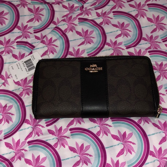 COACH - ZIPPER WALLET - DARK BROWN/BLACK